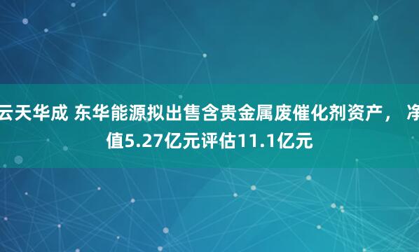 云天华成 东华能源拟出售含贵金属废催化剂资产， 净值5.27亿元评估11.1亿元